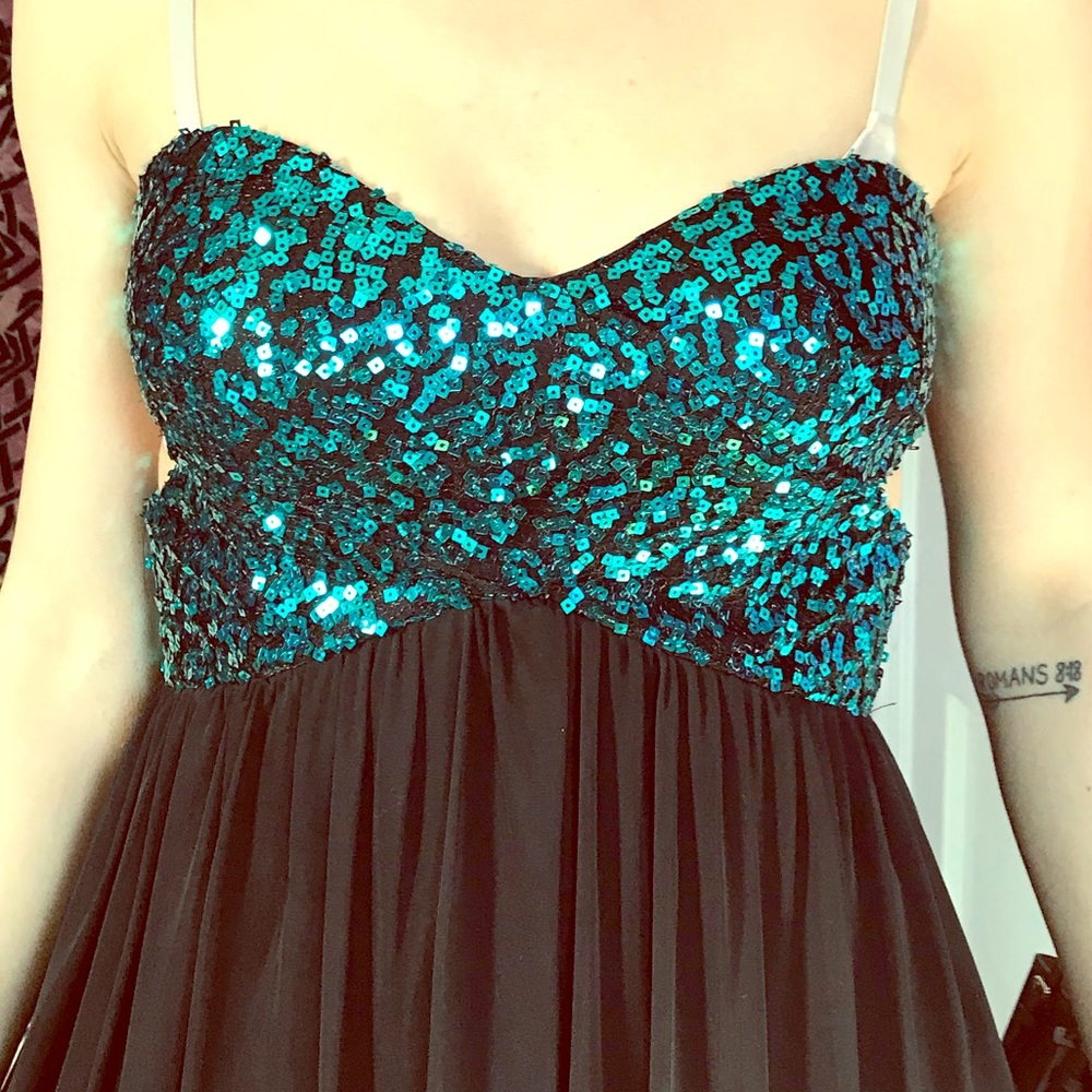 Black and Teal Sequins Strapless Prom/Evening gown